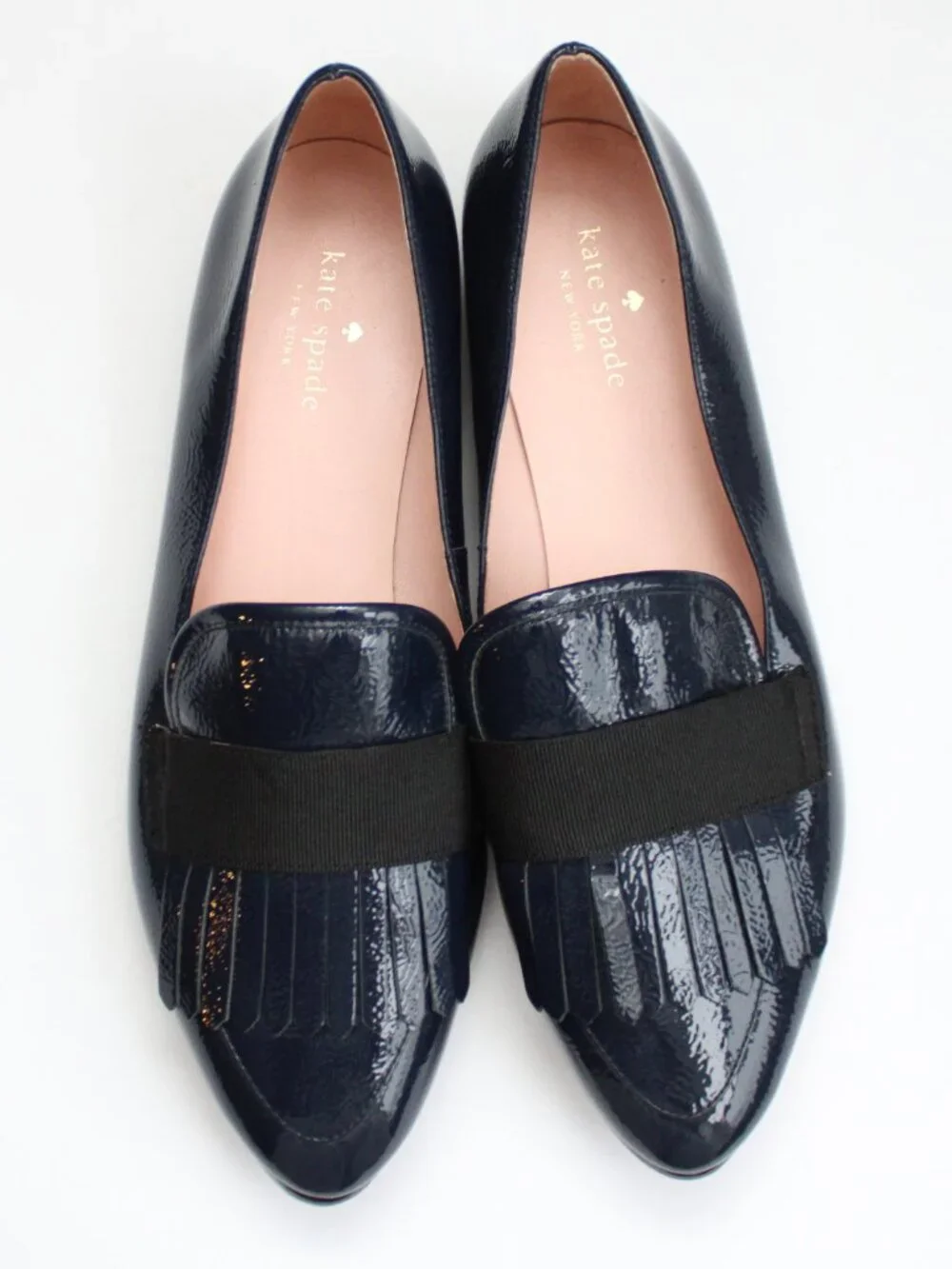 Kate Spade New York Cayla Fringe Loafers Dark Navy Blue Patent Leather Size 9.5 - Picture 4 of 6